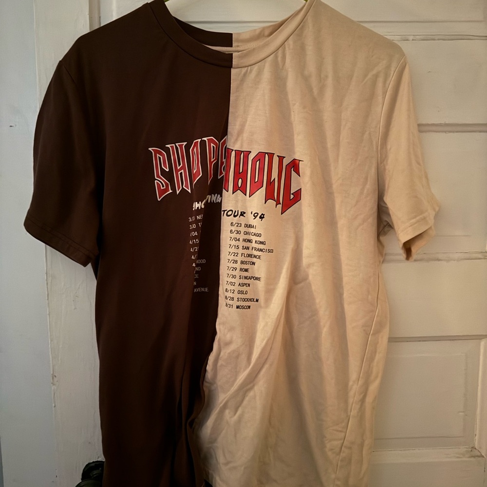 SHEIN Two-Tone Graphic Tee - Brown & Cream
